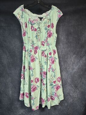 torrid Mint Green Floral Dress with Pink Accents